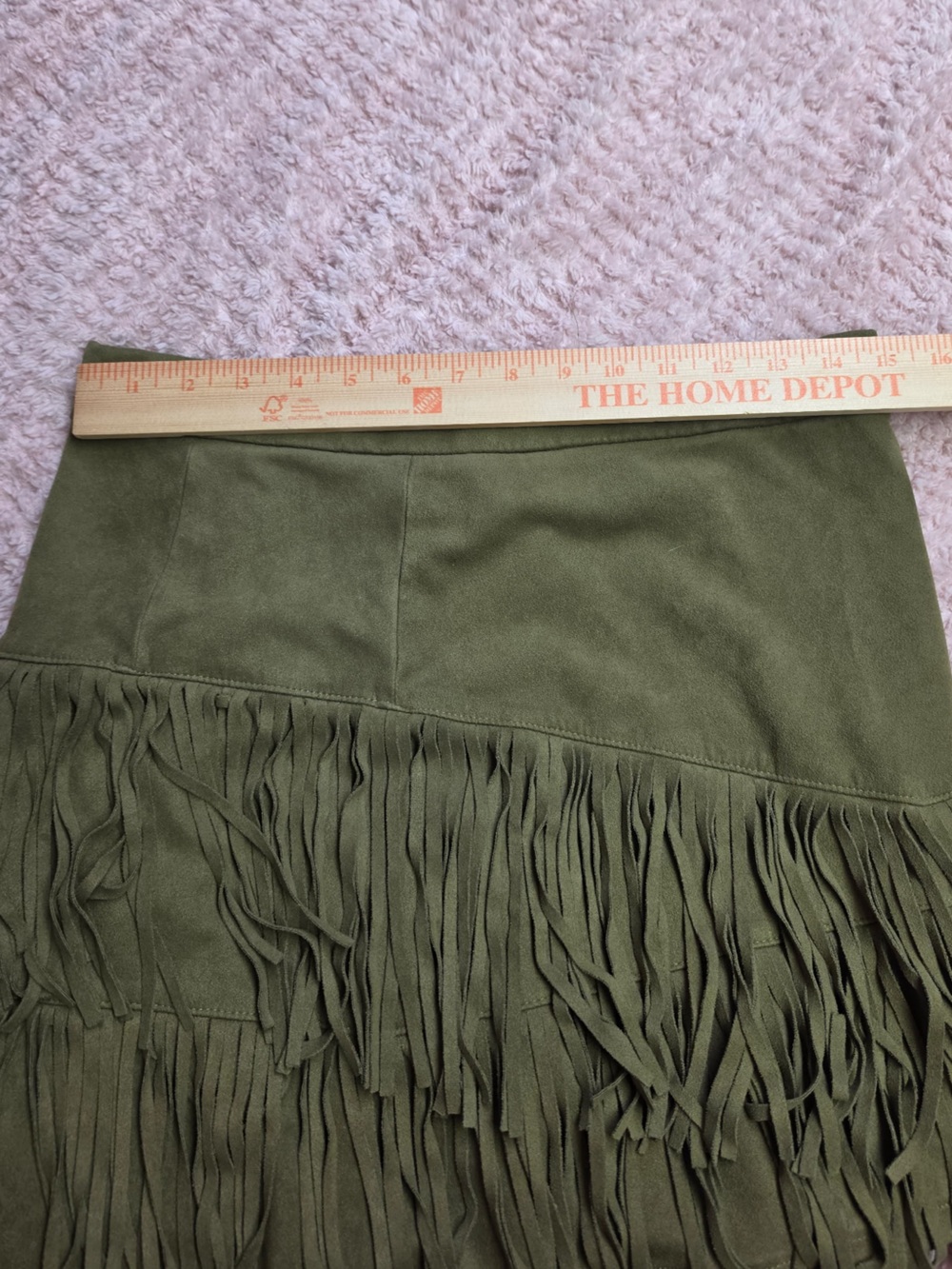 Altar'd State Olive Green Fringe Suede-Look Mini Skirt- Size L - Picture 4 of 5